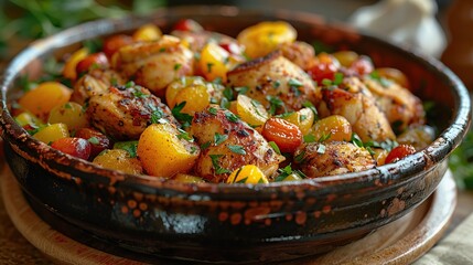 Canvas Print - Chicken and Tomatoes  in a Rustic Pot