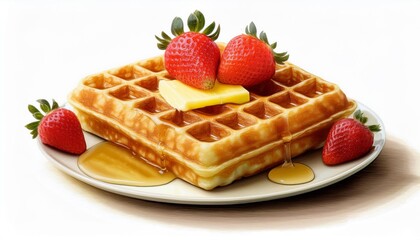 Wall Mural - waffles with strawberries