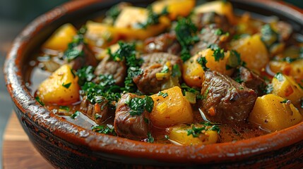 Wall Mural - Beef and Potato Stew in a Clay Pot