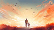 © seanzheng - generated illustration of father and son holding hands,happy father's day