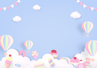 Dessert and cloud with hot air balloon background