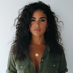 Isolated portrait of a happy smiling woman with curly hairstyle