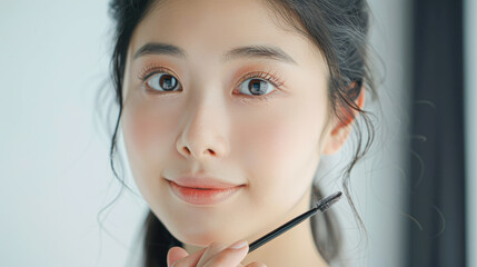 Wall Mural - A woman with long dark hair and a black eyebrow pencil