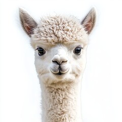 Wall Mural - An isolated white background features a cute baby alpaca