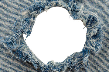 Sticker - Hole in denim on a white background. Ripped jeans