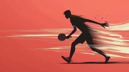 Canvas Print - dynamic table tennis player silhouette fluid motion minimal line art style