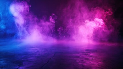 Wall Mural - Vibrant colored smoke swirls against a dark background, creating a mystical and dynamic atmosphere A blend of pink and blue hues fills the space with energy