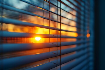 Canvas Print - Serene Sunset Through Blinds: A Glimpse of Nature's Beauty