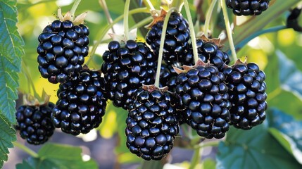 Wall Mural - Closeup of the triple crown blackberry sign in an orchard during summertime Triple Crown is named for its three attributes flavor productivity and vigor