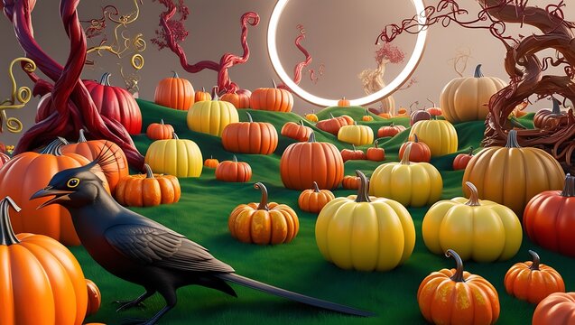 A great name for the image could be: A collection of Halloween pumpkins and pumpkins in autumn colors