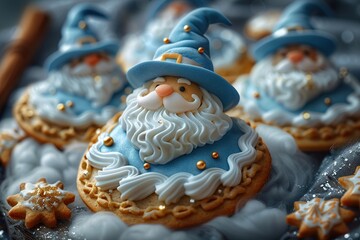 Wall Mural - Whimsical Blue Santa Cookies