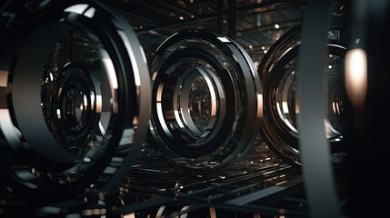 Poster - Technology abstract background with hud styled round interface elements in neon tech light.