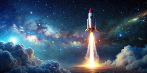 Wall Mural - Rocket soaring through starry space, space, rocket, exploration, technology, spaceship, stars, galaxy, cosmos, universe