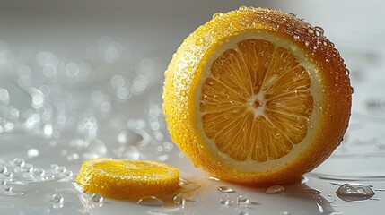 Canvas Print - Closeup of a juicy lemon with water droplets