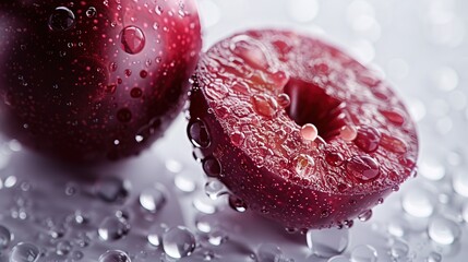 Wall Mural - Red Cherry with Water Drops Macro Photography