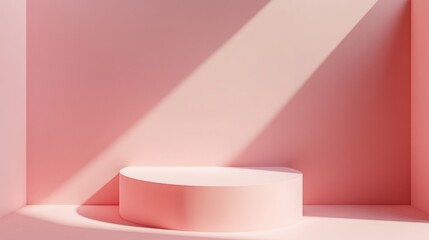 Poster - 3D render of a podium or stand displayed against a soft pink pastel background