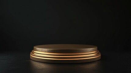 Poster - 3D rendering of a golden platform podium against a black background