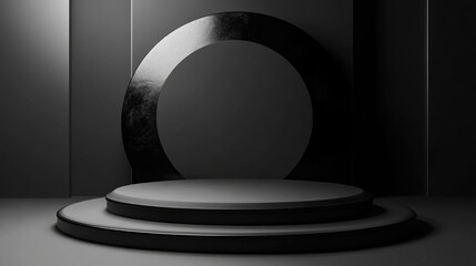 Poster - 3D rendering of an abstract black podium with a premium design