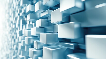 Poster - Abstract blue and white digital background featuring a repeating rectangle pattern 3D illustration showcasing technology elements