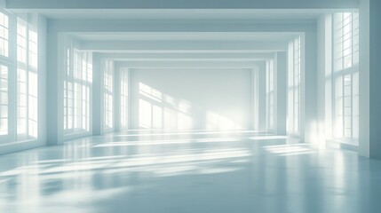 Poster - Abstract empty interior scene featuring a white room with beams and gentle lighting Created using digital 3D rendering and computer graphics