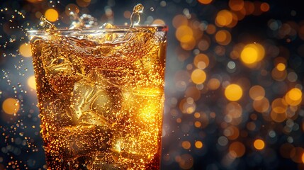 Poster - Sparkling Drink with Ice Cubes and Bokeh Background