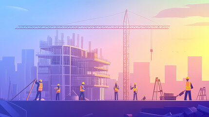 Wall Mural - Engineers Constructing Industrial Site Labor Day Concept, Builder team working at the construction site, labor day, and workers' importance team construction worker, happy labor day, Memorial day, -