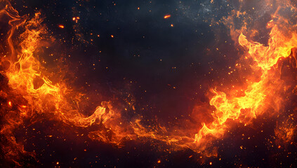 Poster - Vivid flames dance against a dark background, creating a mesmerizing and dynamic visual effect for various design projects.