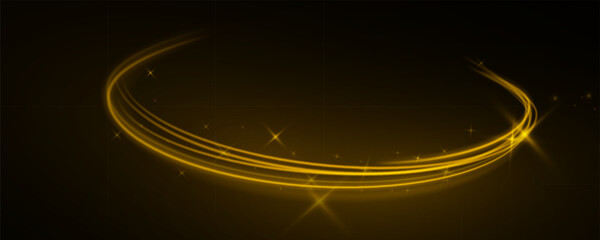Poster - Dynamic gold lines with glow effect. Rotating shiny rings. Abstract sparkling swirl, wave of light.