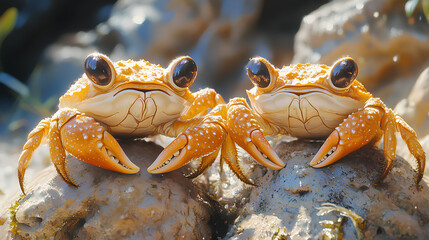 Canvas Print - illustration detail print of two cute baby crabs on nature background