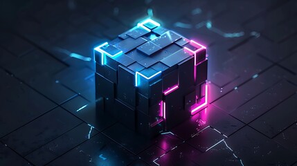 Wall Mural - neon cube abstract design