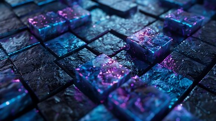 Wall Mural - glowing blue and purple cubes abstract