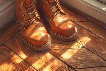 brown leather shoes on wooden floor.