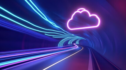 Wall Mural - Neon Cloud Tunnel - Digital Highway