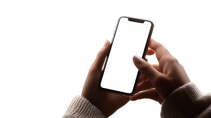 Wall Mural - closeup of hands holding a smartphone with white screen