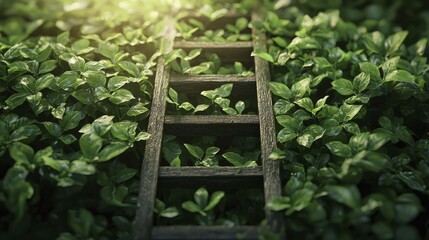 Canvas Print - Achievement ladder, ascending towards a sustainable tomorrow, 3D graphic.