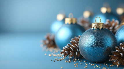 Wall Mural - Christmas background with blue toys close-up