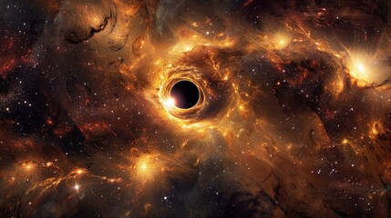 Wall Mural - black hole in a nebula, with swirling gases and stars in the background