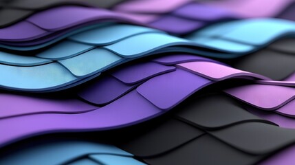 Wall Mural -   A macroscopic image of intertwining waves on a mosaic of mixed hues, purple, blue, and black