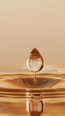 Aufkleber - A single drop of oil rests on still water, creating ripples that enhance its elegant appearance in soft, warm light