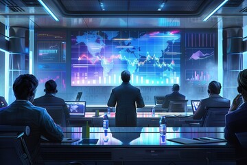 Leinwandbilder - A professional conducts a financial seminar in a contemporary conference room, presenting data on screens while participants actively engage. Generative AI