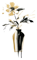 Wall Mural - PNG Simple flower vase plant in style Ink brush white background inflorescence creativity.