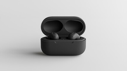 High-quality 3D mockup of a wireless earbud case positioned against a simple, isolated background. The case is rendered with realistic textures and details, capturing the smooth, matte finish. This