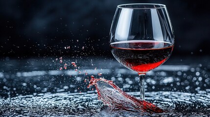 Wall Mural -   A glass of red wine with water droplets on the bottom