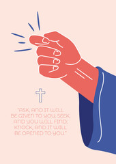 Wall Mural - Jesus hand knocking on the door. Vector illustration