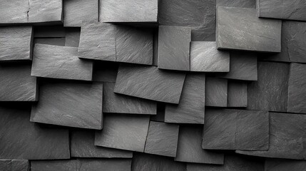   A monochromatic image of a mosaic wall with varying square and rectangle dimensions and configurations