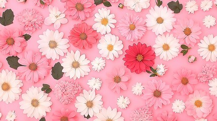 Wall Mural -   Pink background featuring white and pink flowers in close-up