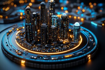 Poster -  Futuristic city, AI integration, smart technology, holographic interfaces