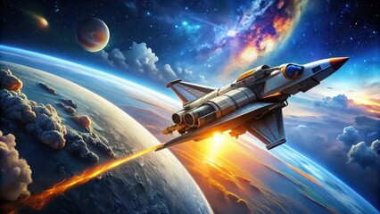 Wall Mural - Spaceship flying in outer space with ultra high definition, realistic details and vibrant colors, spacecraft