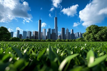 Poster -  Futuristic cityscape with renewable energy sources, symbolizing the new economy