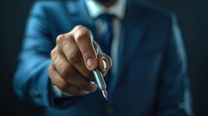 Businessman Pointing Pen Forward. Generative ai